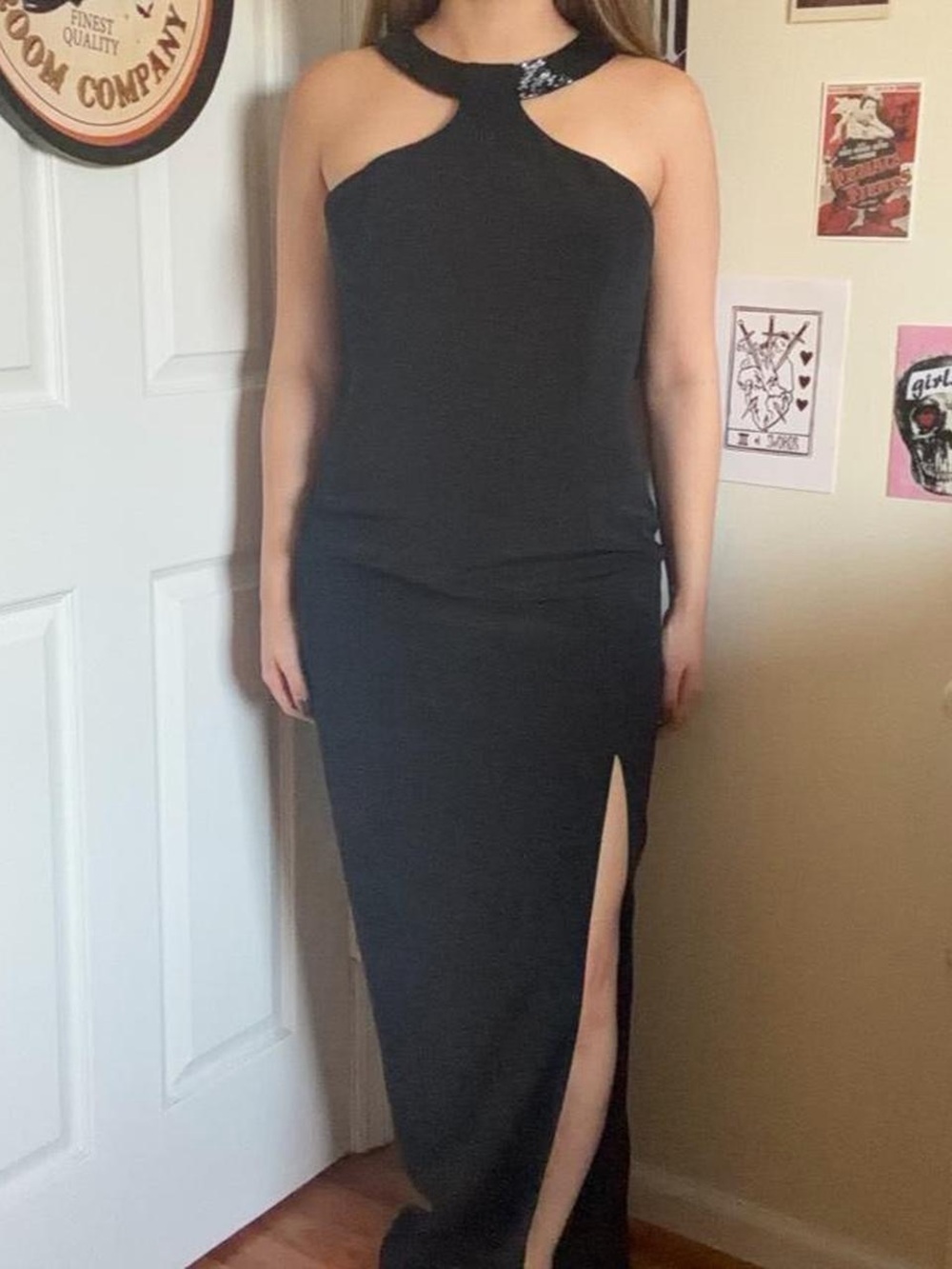 Elegant Black Halter Maxi Dress with Thigh Slit